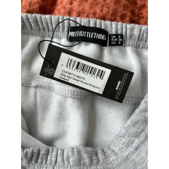 Pretty Little Thing | Grey Marl Sweater Ruched Bodycon Mini Dress | Size 4 | NWT - Picture 7 of 8